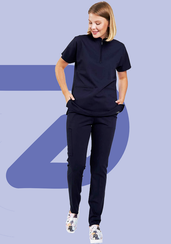 Dark Navy ProFlex Zipper Scrubs Set