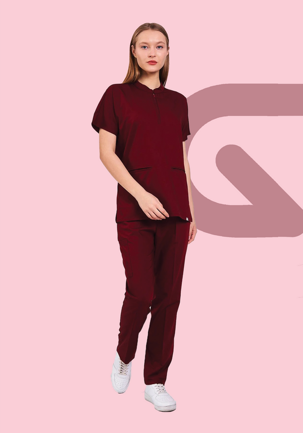 Burgundy ProFlex Zipper Scrubs Set