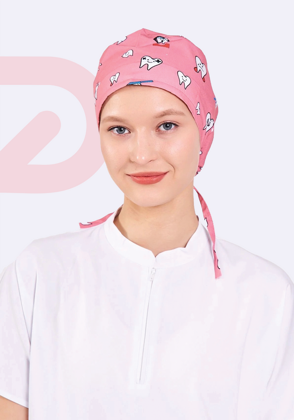 Tooth Pattern Pink CapFlex Surgical Cap