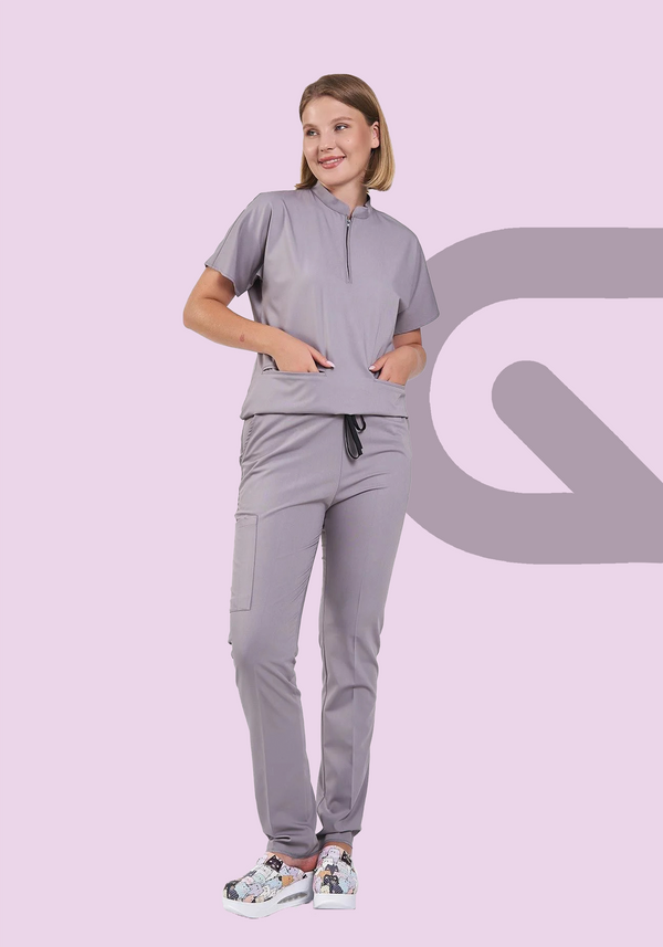 Smoky Grey ProFlex Zipper Scrub Set