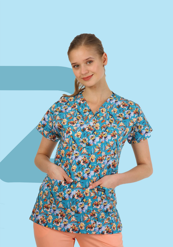 Spring Bloom PatternFlex Scrub Top