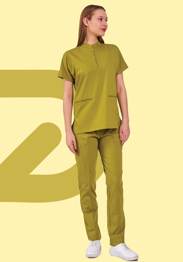 Oil Green ProFlex Zipper Scrubs Set